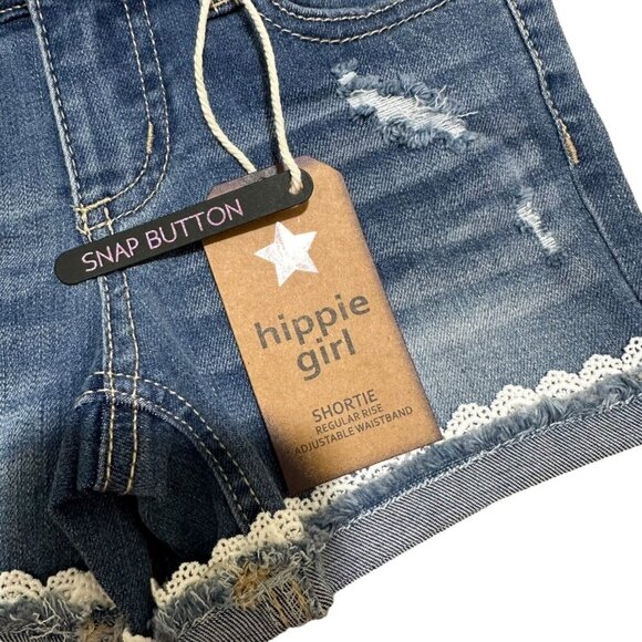 Hippie Girl NWT Girl Size 4 Shortie Reg Rise‎ Stretch Lace Trim Jean Shorts - Picture 2 of 5